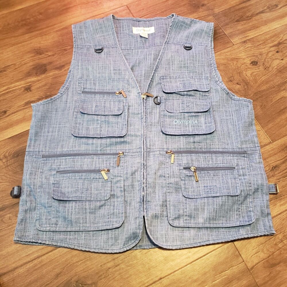 OlympinA Blue Fishing Vest Zip / Pockets Men's Sz L